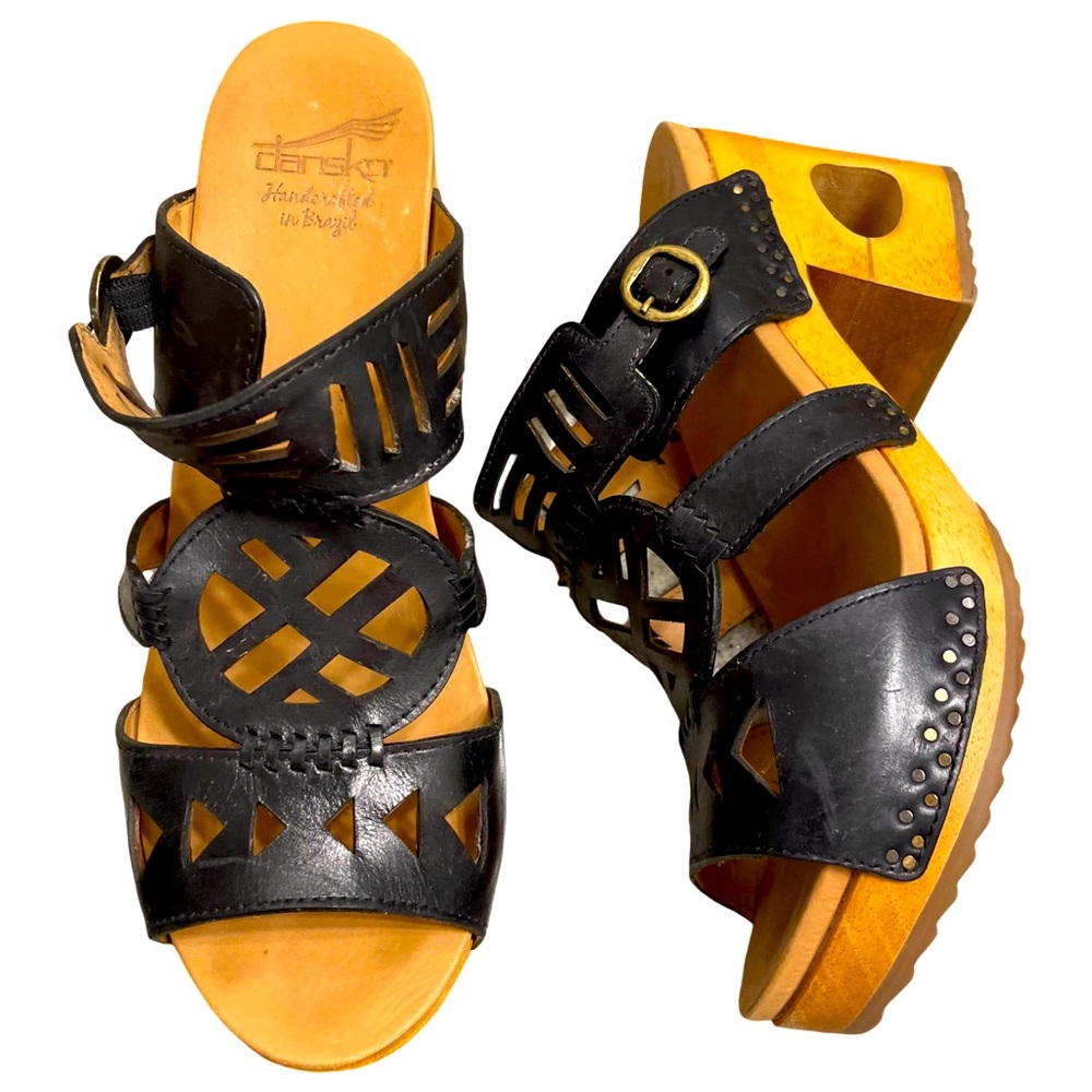 Dansko Black and Tan Platform Sandals